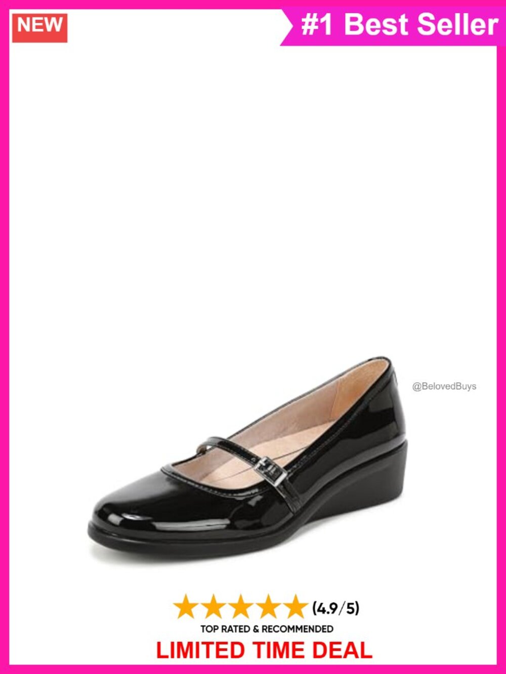 Mary Jane Low Wedge Slip-On Shoes with Cushioned Arch Support